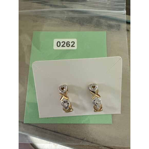 Gold Over Sterling Silver Earrings Diamond Accents Half Hoop XOXO Pierced - Picture 6 of 6